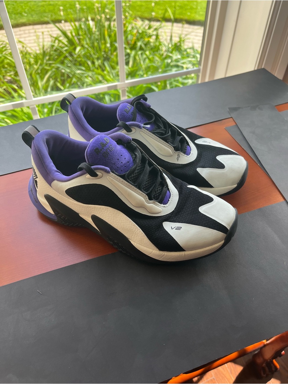V2 Athletic Sneakers in Black, White & Purple - Women's